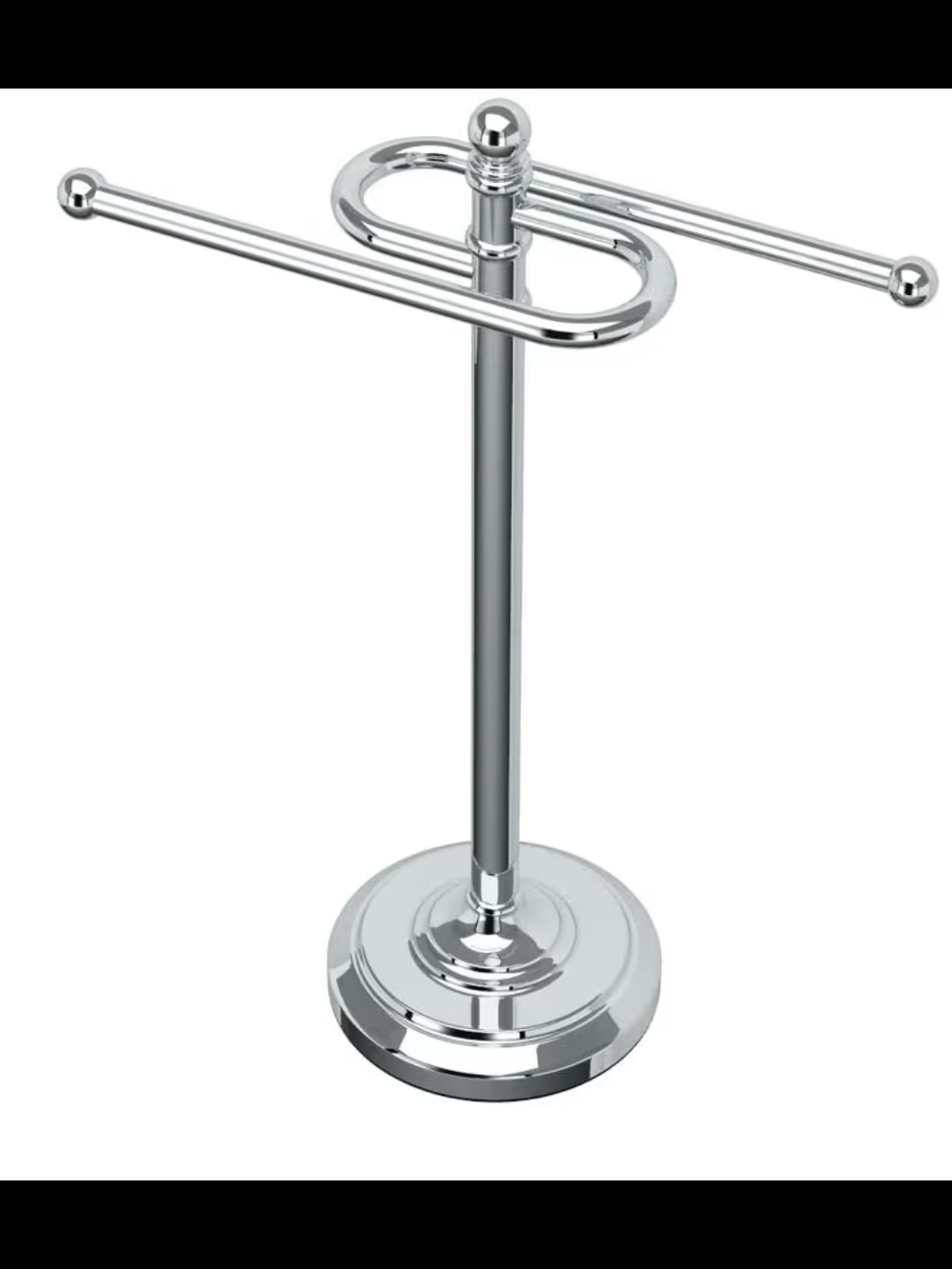 Chrome Double Arm Towel Rack Stand - Polished Silver